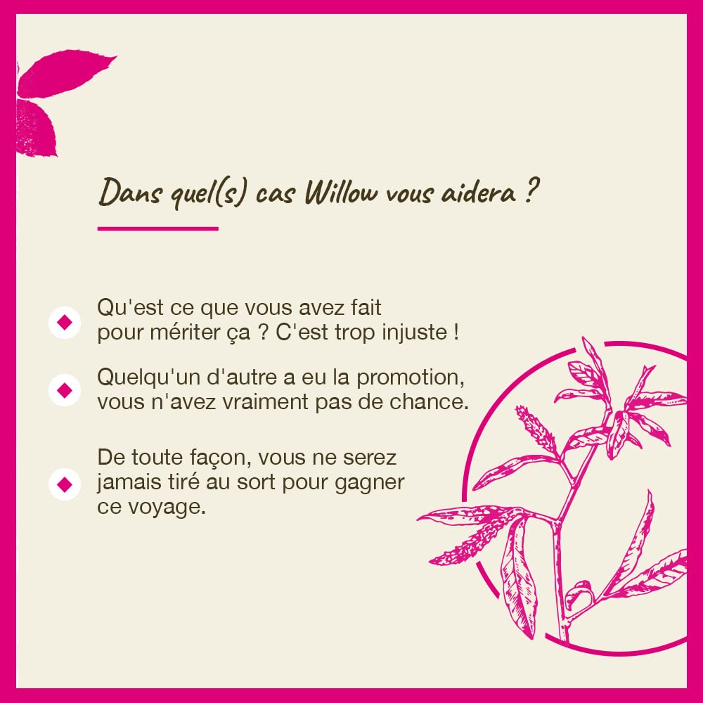 Willow remedy usage showing two drops under tongue