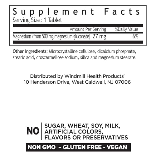 Front view of Windmill Magnesium Gluconate 500 mg tablets