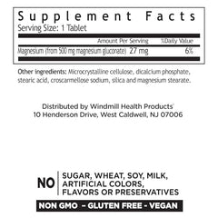 Front view of Windmill Magnesium Gluconate 500 mg tablets