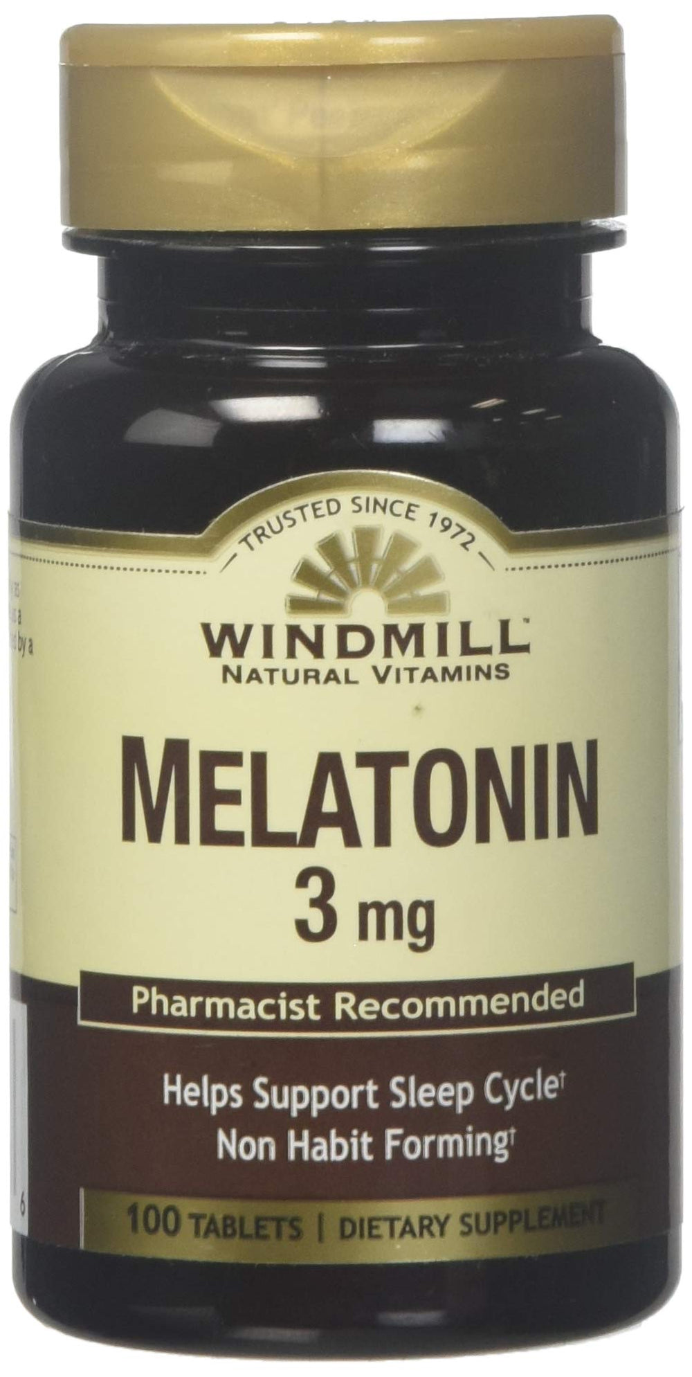 Windmill Melatonin 3 mg bottle and label
