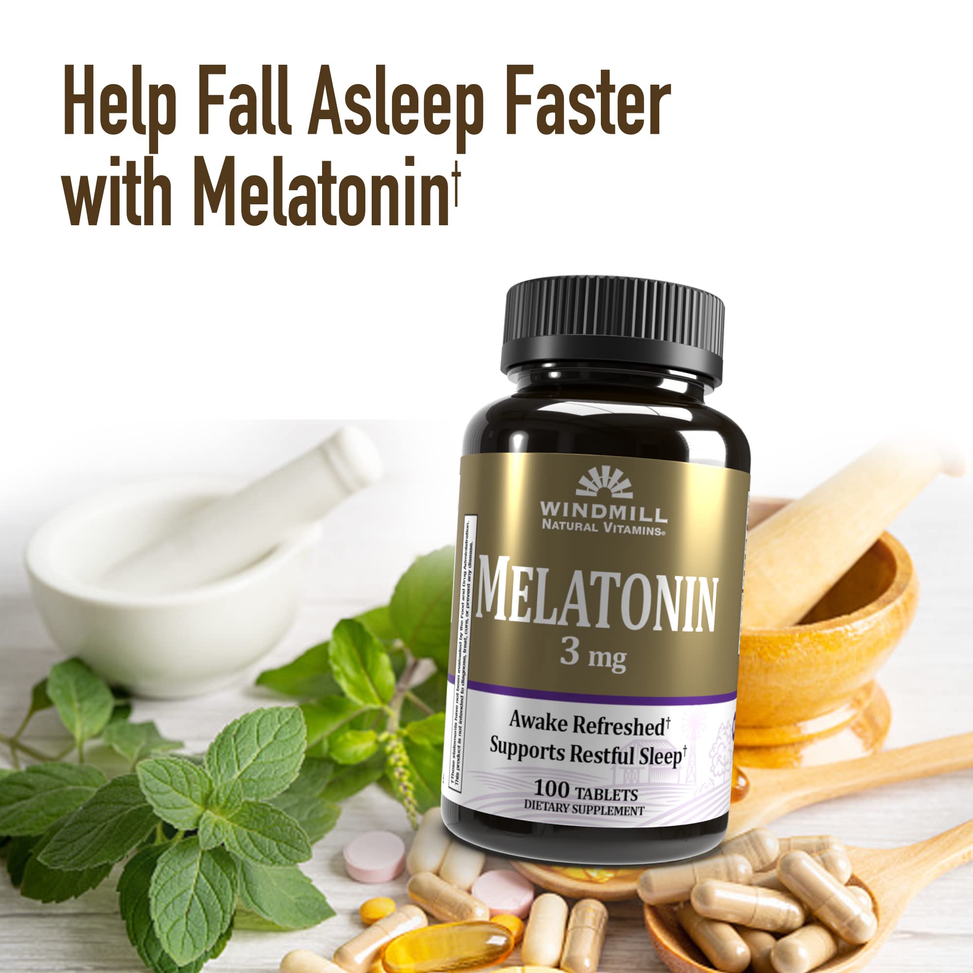 Non-GMO, gluten-free and vegan Melatonin 3 mg packaging