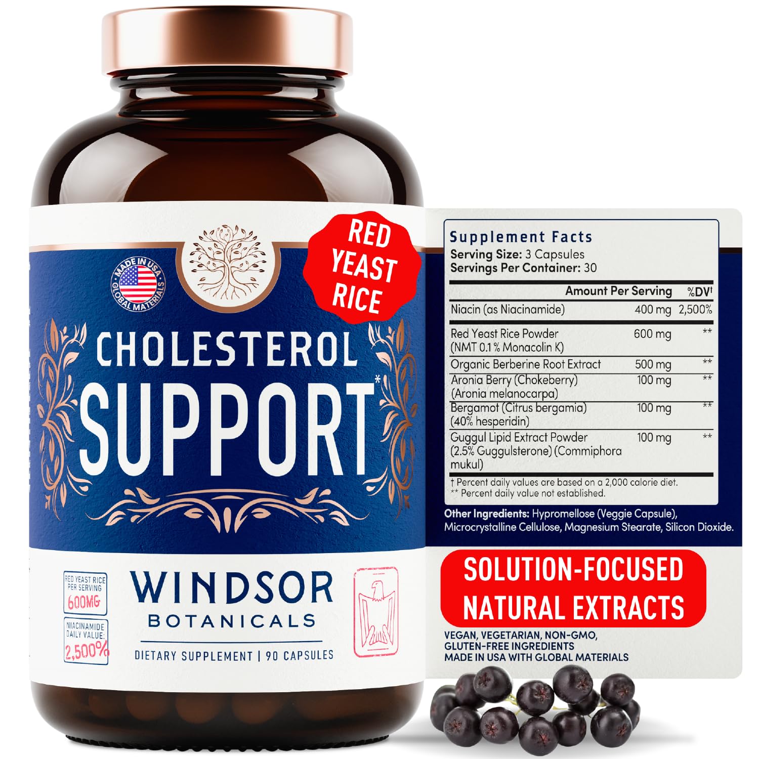 Windsor Botanicals cholesterol supplement bottle with citrus bergamot capsules