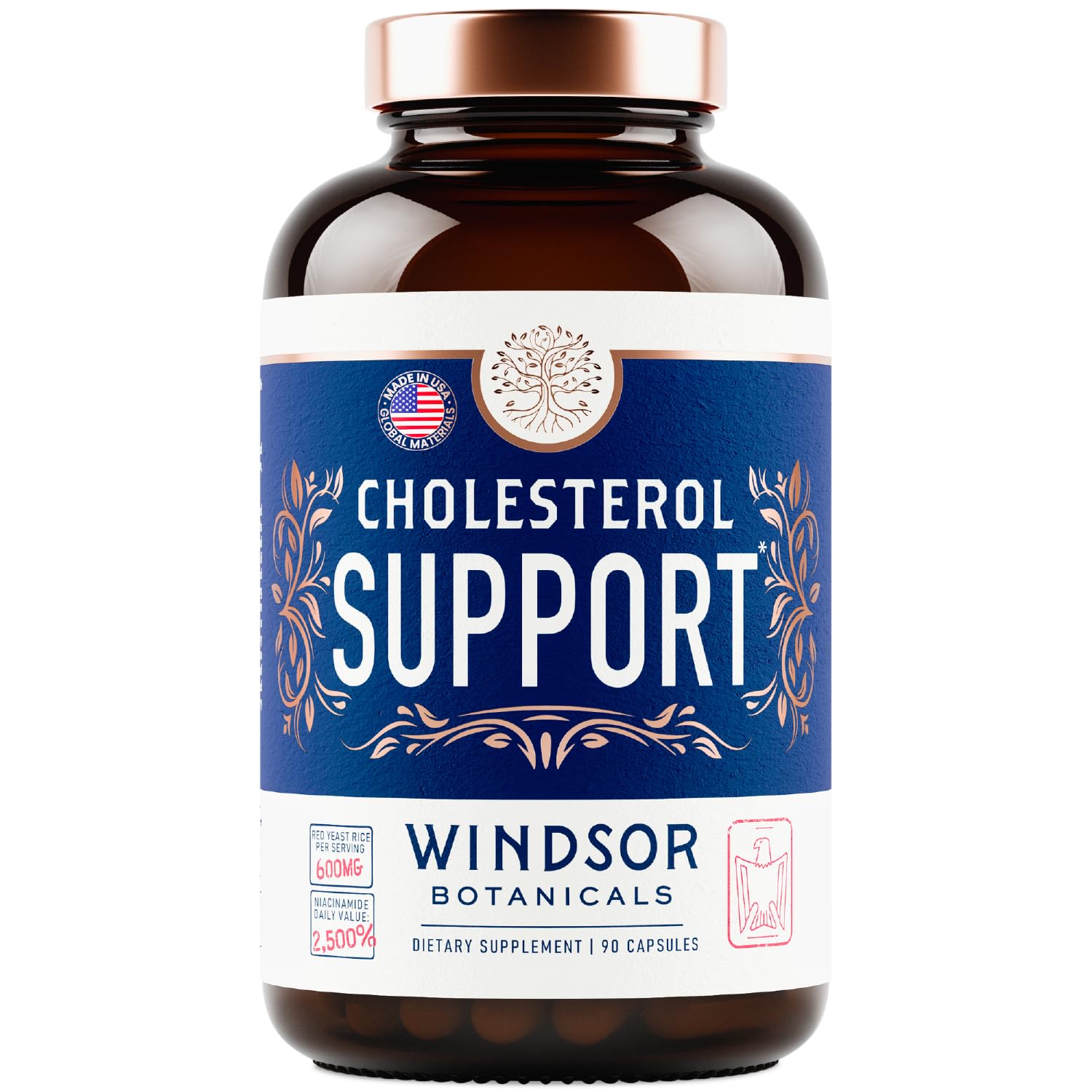 Product packaging showing Windsor Botanicals Cholesterol Supplement label