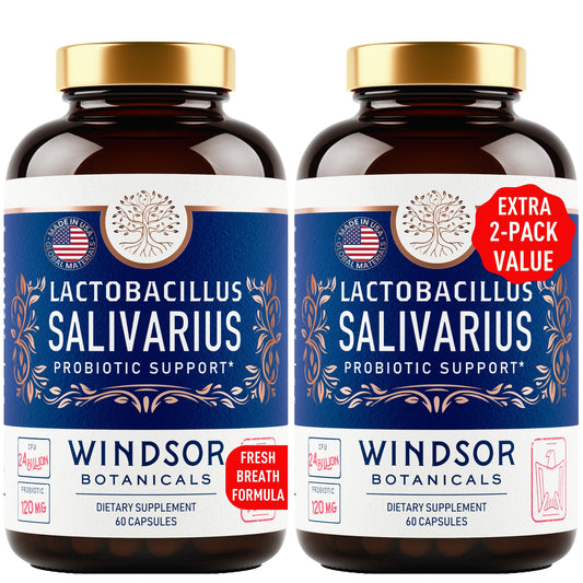Product front view of Windsor Botanicals Lactobacillus Salivarius probiotic capsules