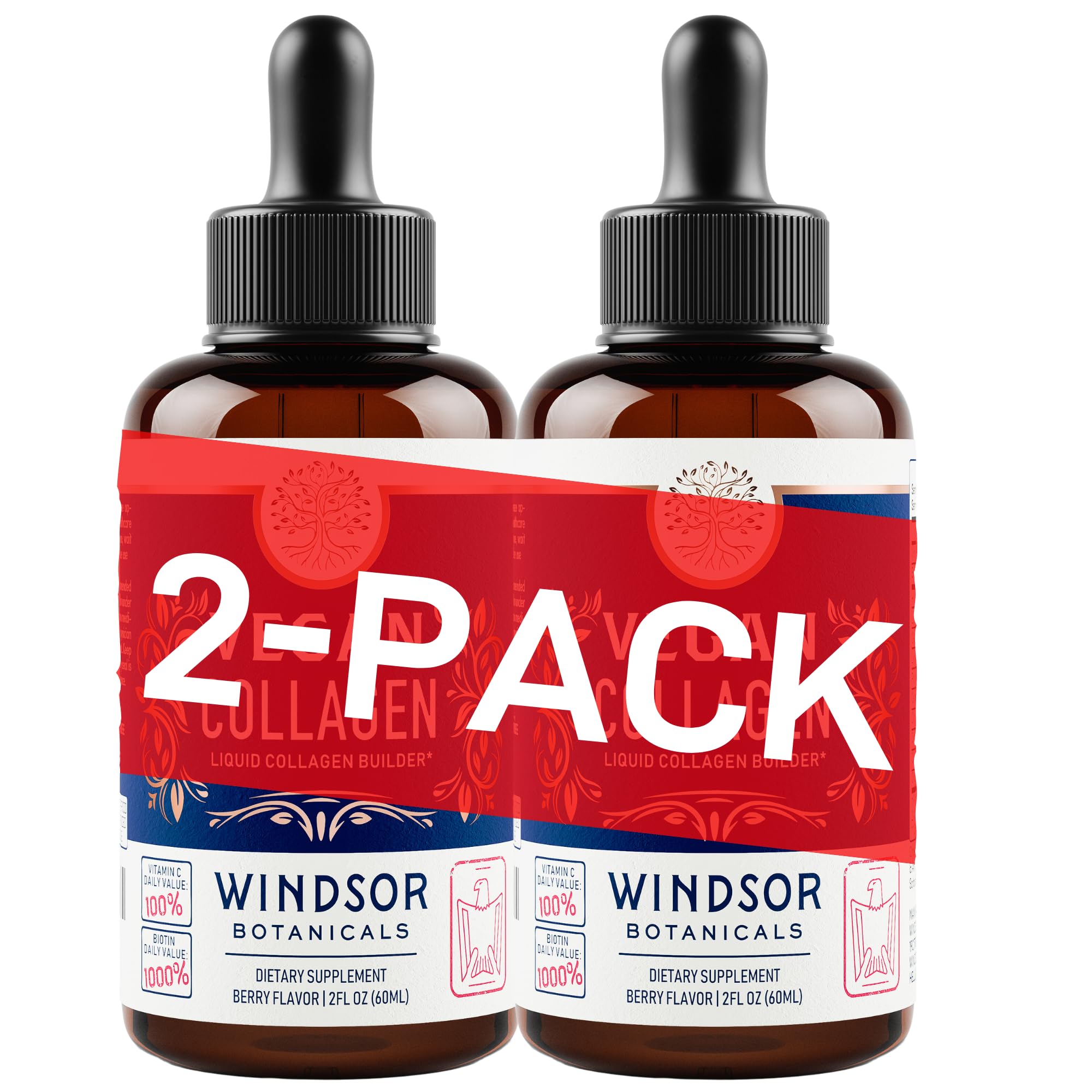 Front view of Windsor Botanicals Vegan Collagen Builder Liquid bottle