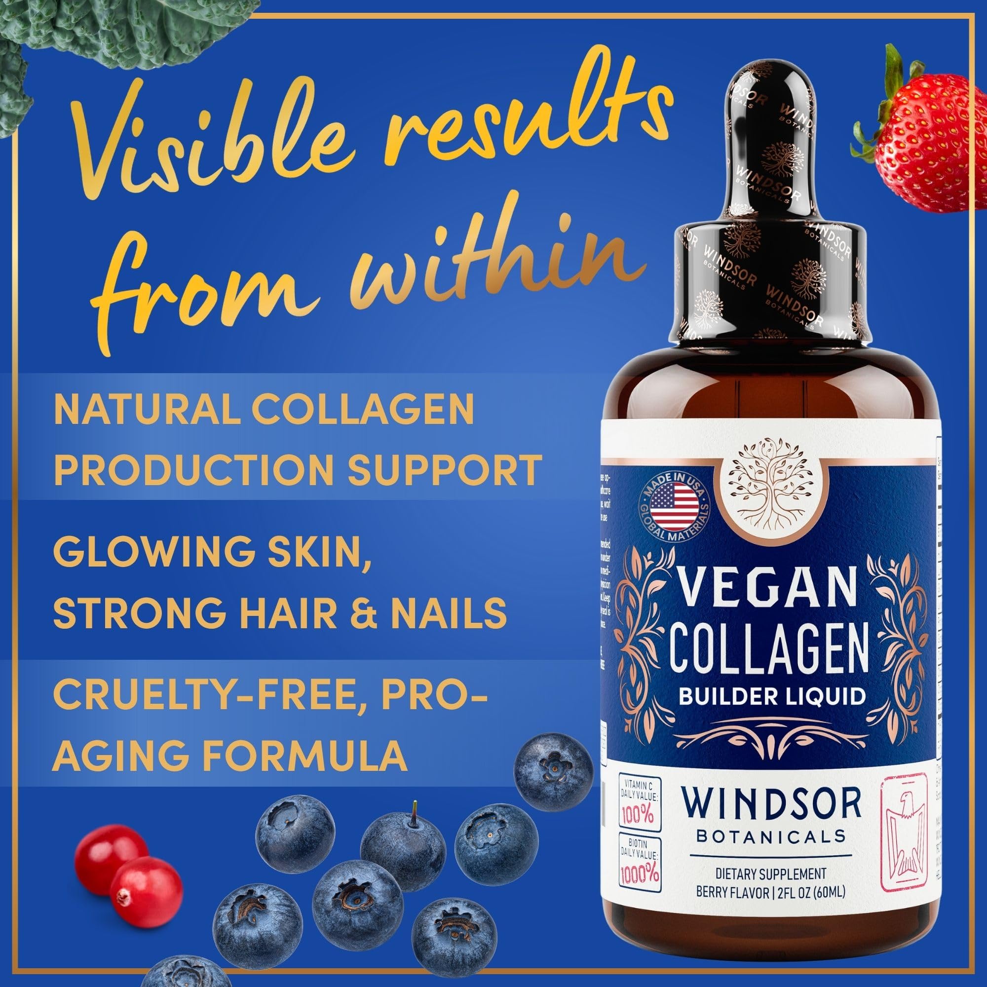 Product label showing vegan collagen and organic ingredients