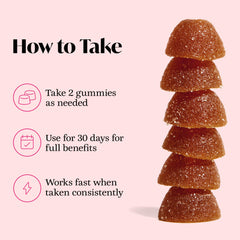 Serving suggestion showing two gummies for relaxation