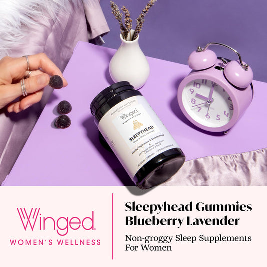 Close-up of Sleepyhead gummies and ingredients