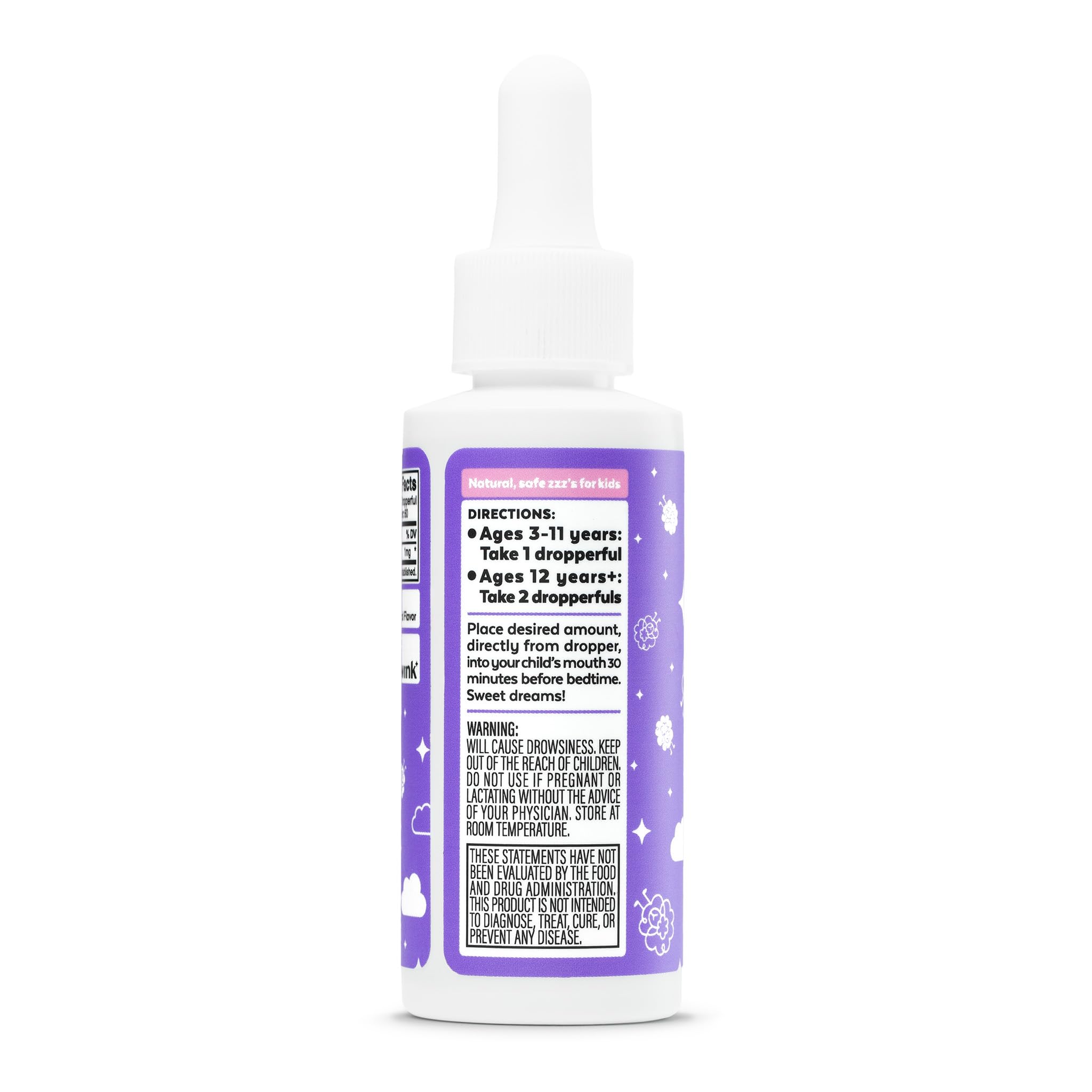 Wink Well Kids Melatonin Drops dosing dropper shows precise 1 mg servings