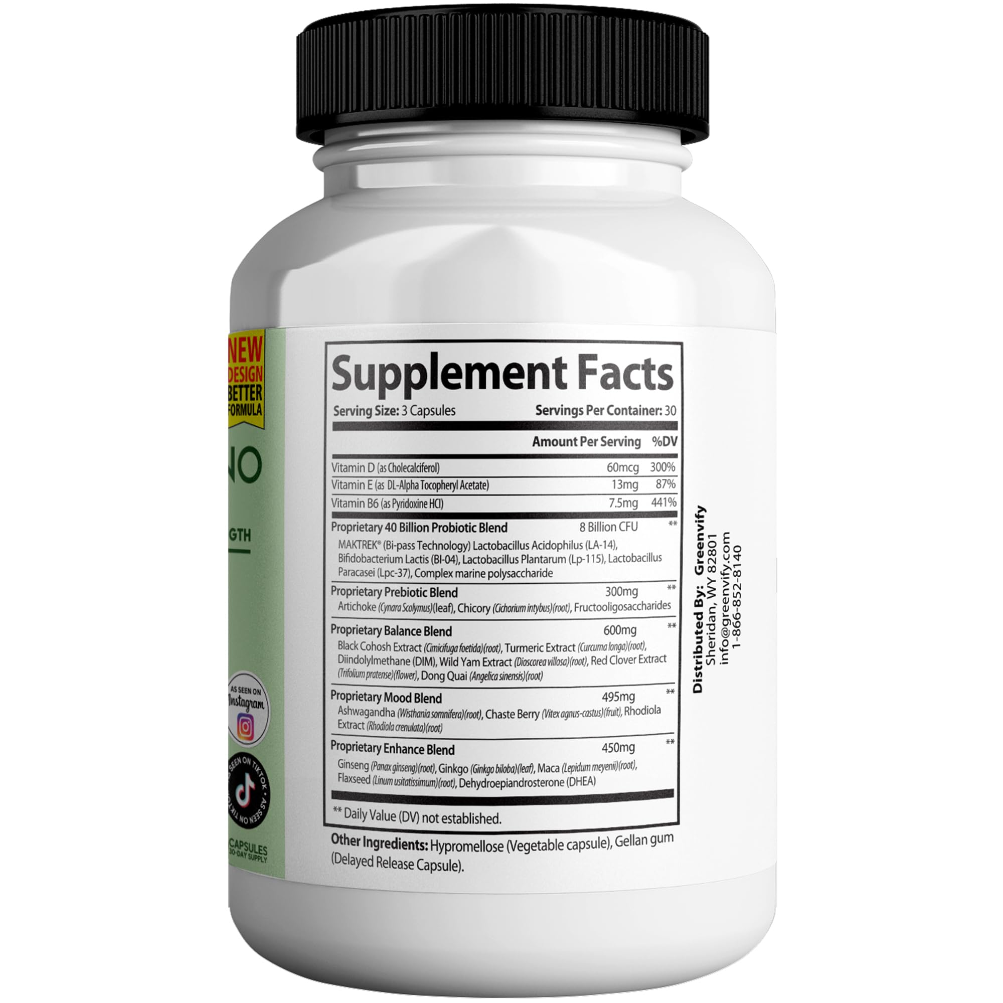 Herbal hormone-support ingredients: Black Cohosh, Dong Quai, Wild Yam