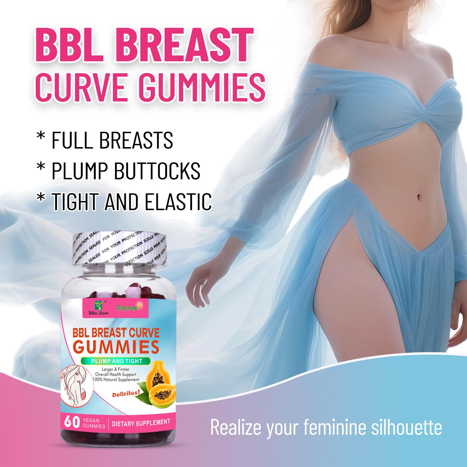 Bottle of Wins Town BBL Chest Curve Gummies