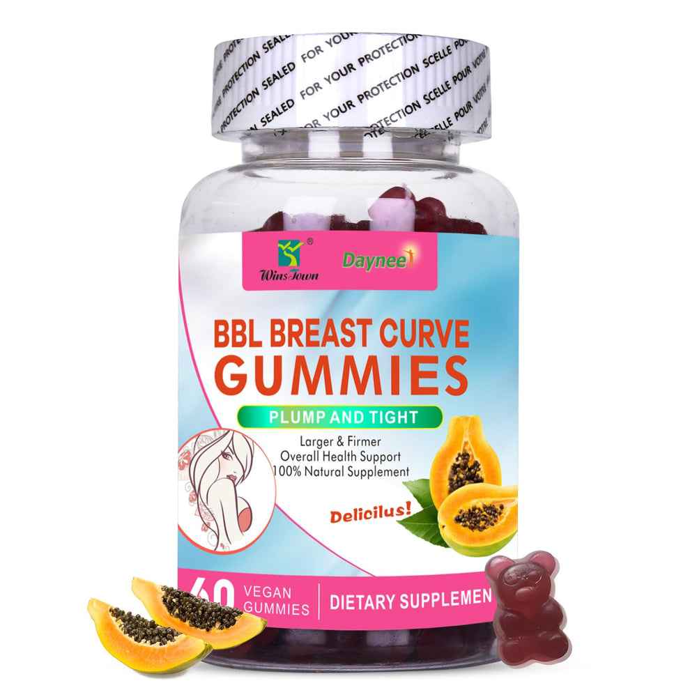 Packaging for Wins Town BBL Chest Curve Gummies, 60 count