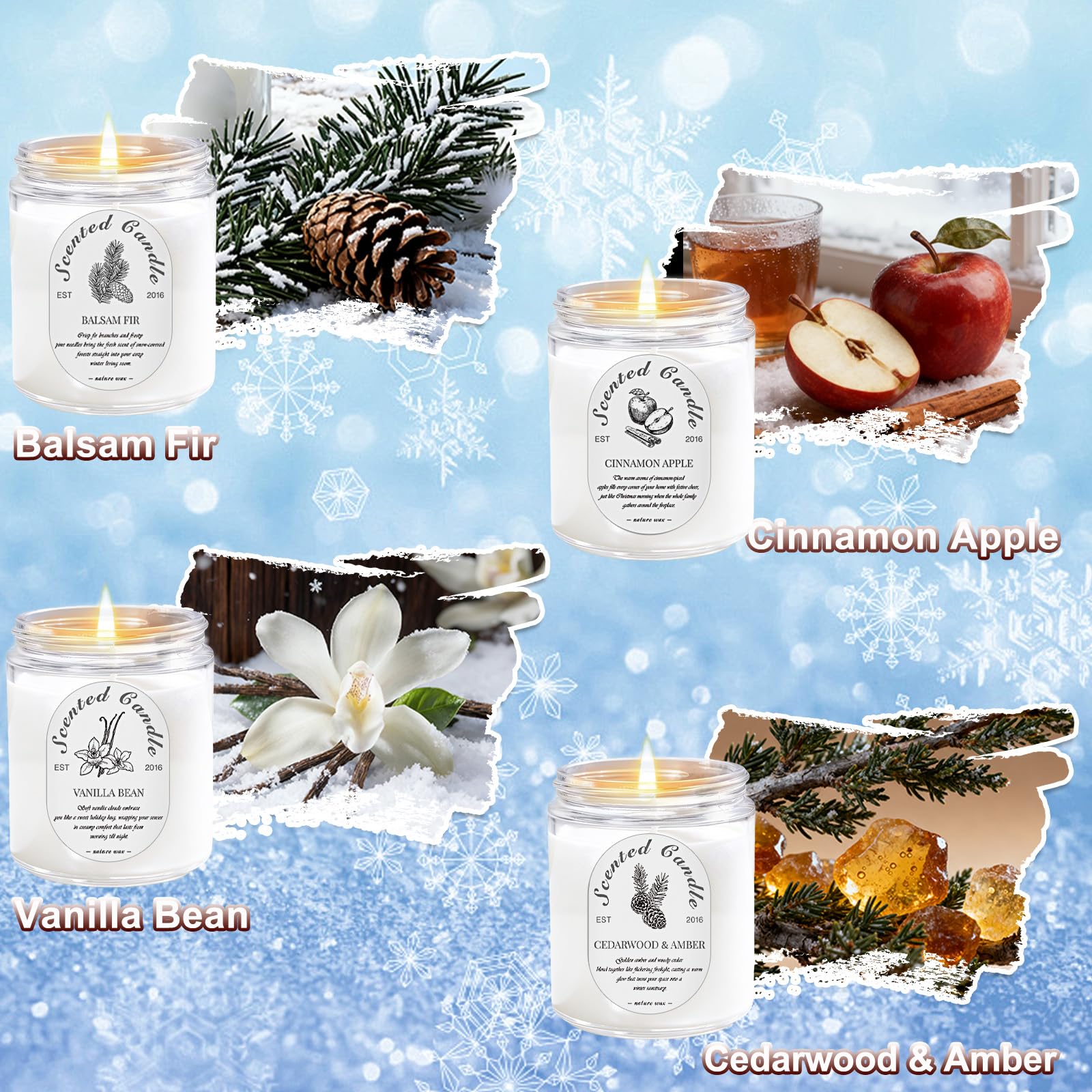 Balsam Fir 7oz soy candle from the Winter Gift Set in a clear glass jar
