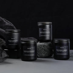 Sandalwood scented candle in matte black jar