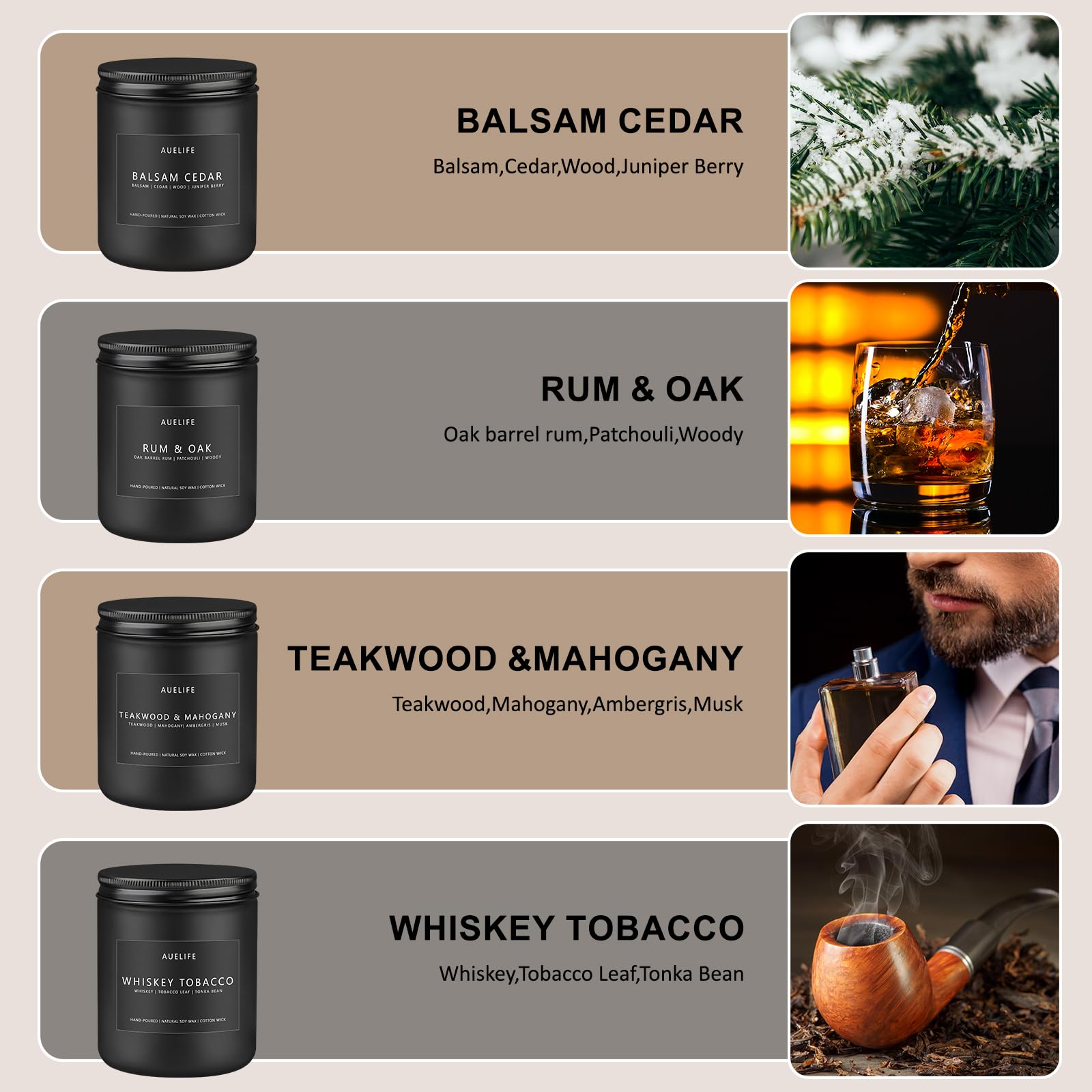 Teak & Mahogany soy candle in a black matte jar