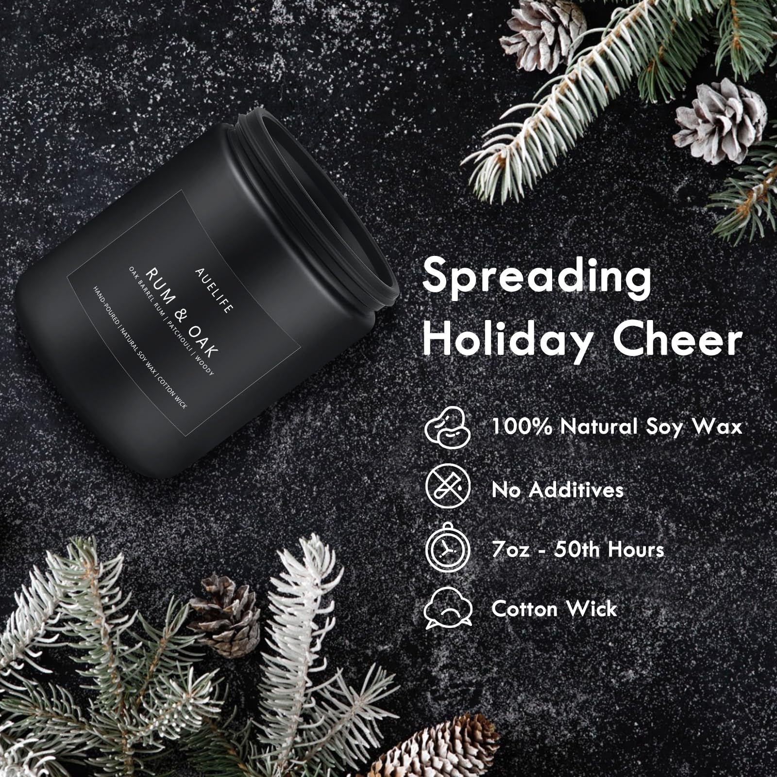 Whiskey Tobacco soy candle in a black matte jar