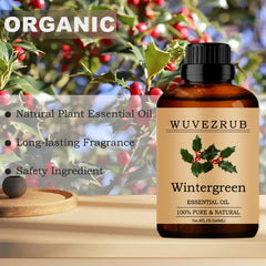 Wintergreen essential oil drops diffusing into air