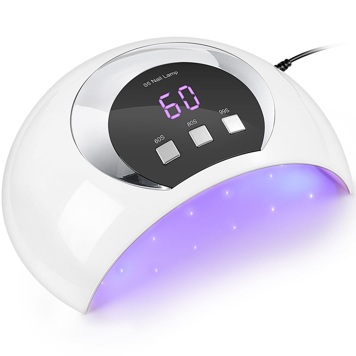 Wisdompark UV LED Nail Lamp front view shows a sleek 54W design for fast gel curing.