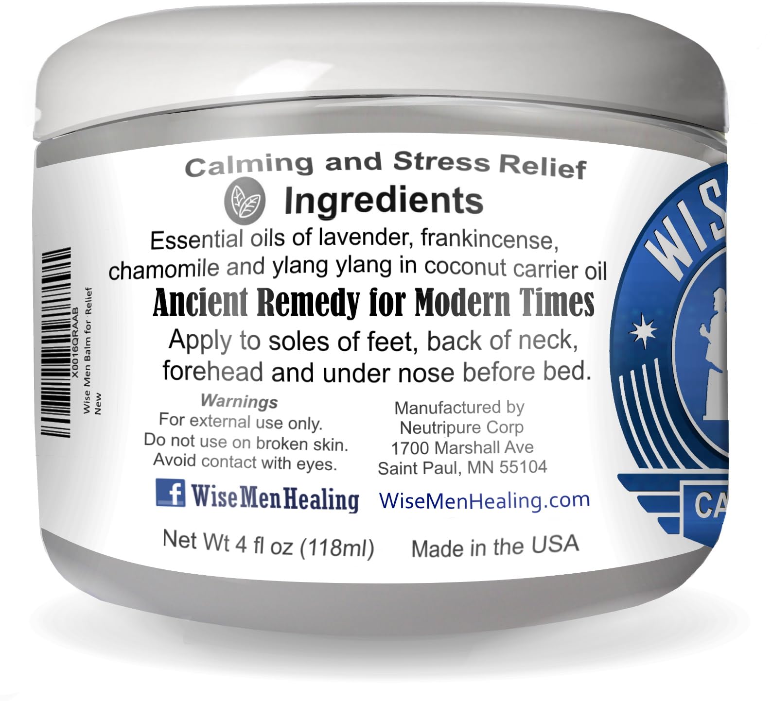 Close-up of Calm Balm ingredients: lavender, frankincense, chamomile and ylang ylang with coconut carrier oil