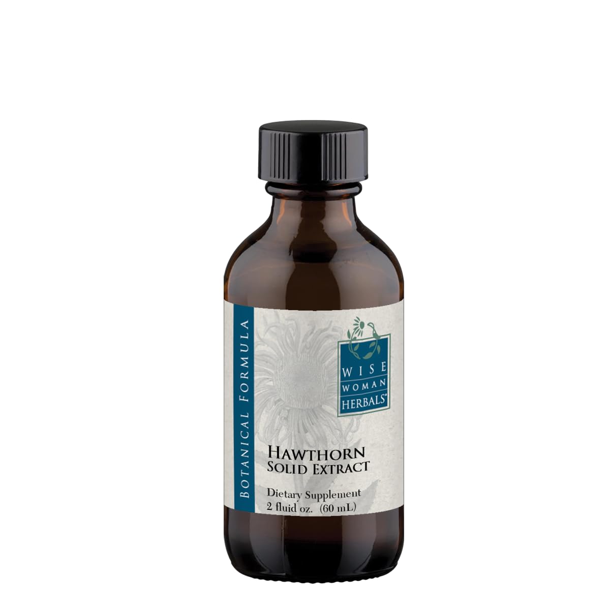 Bottle and label of Wise Woman Hawthorn Berry Solid Extract 4:1 Alcohol-Free
