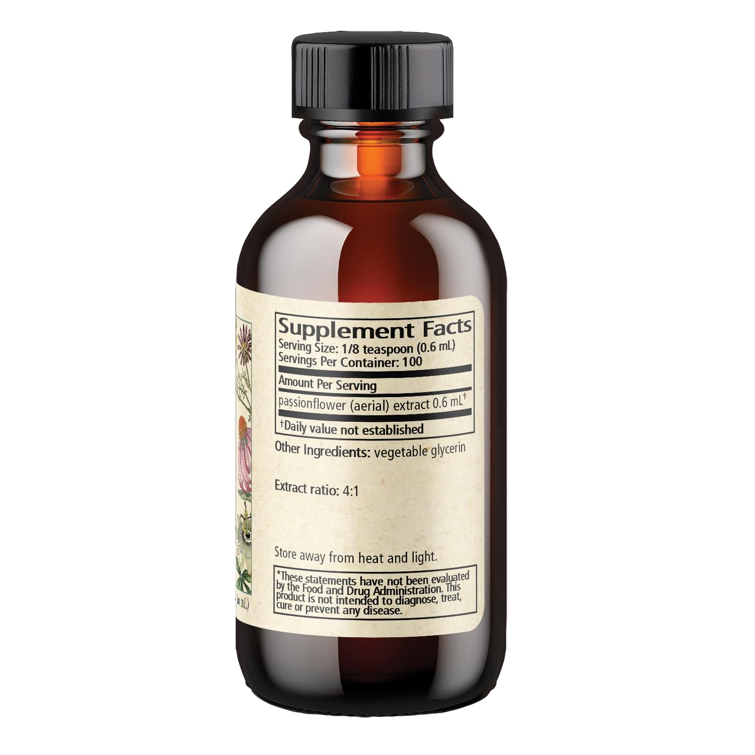 Close-up of Passionflower solid extract 4:1 ingredients on label