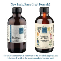 Close-up of Licorice Botanical Syrup ingredients in glycerin and water base