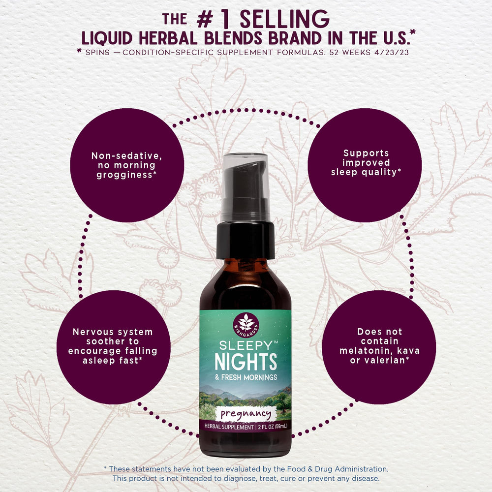 Product label reading Sleepy Nights for Pregnancy – 2oz tincture