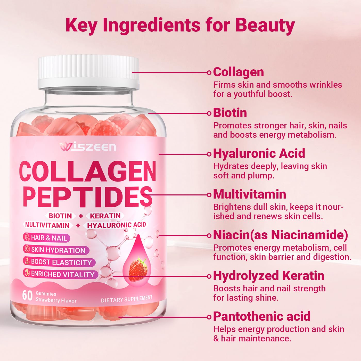 Assorted fruit-flavored Wiszeen collagen gummies