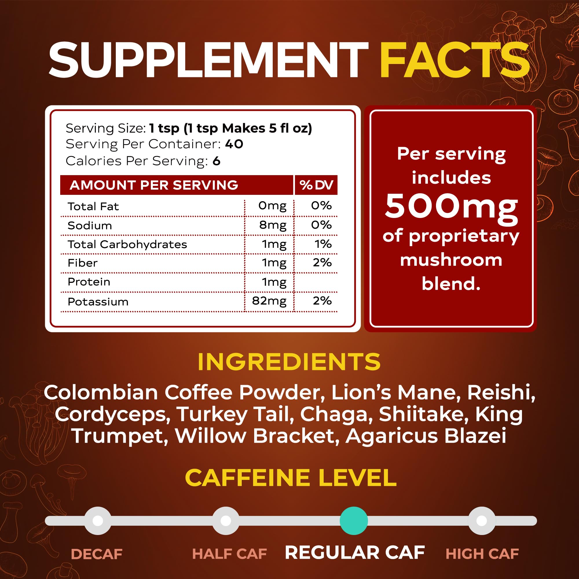 Ten-mushroom blend graphic on product label
