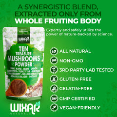 Front view of Wixar Naturals Ten Treasure Mushrooms container