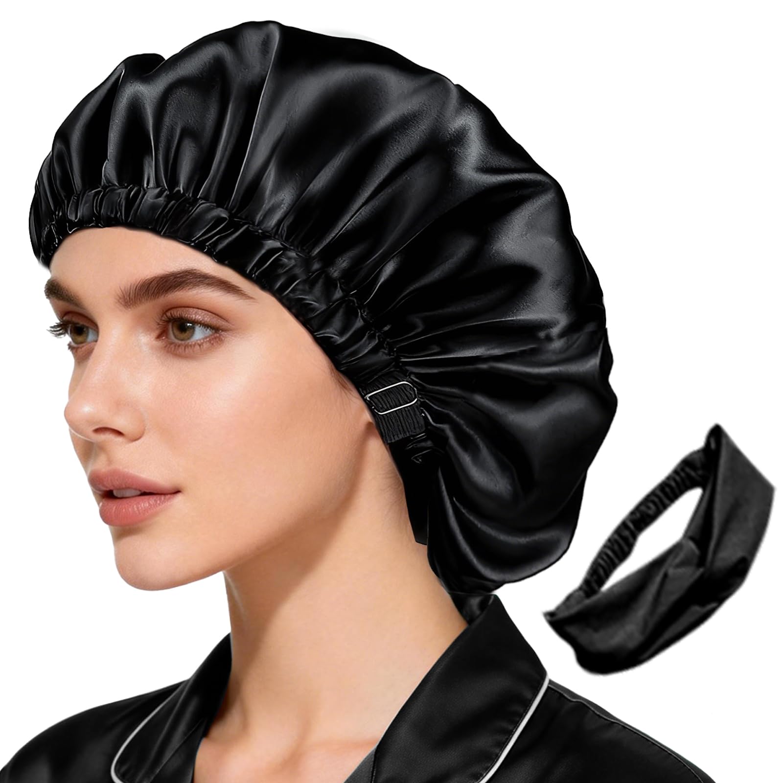 WJing Yi Jia satin bonnet with double-layer design protects hair overnight