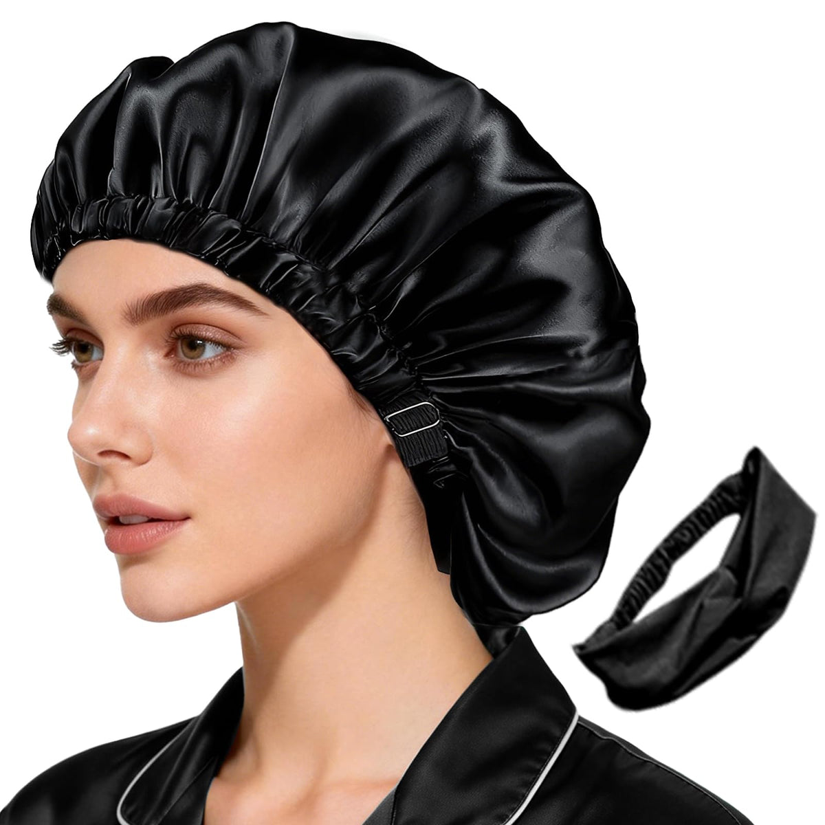 WJing Yi Jia satin bonnet with double-layer design protects hair overnight