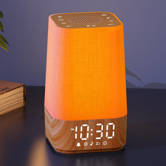 Wkzay Sunrise Alarm Clock wood grain front view highlighting sunrise wake-up