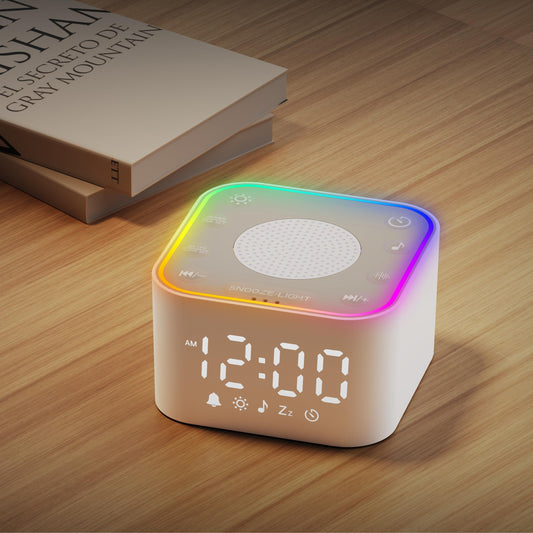 Wkzay White Noise Sound Machine on bedside table for calmer sleep.