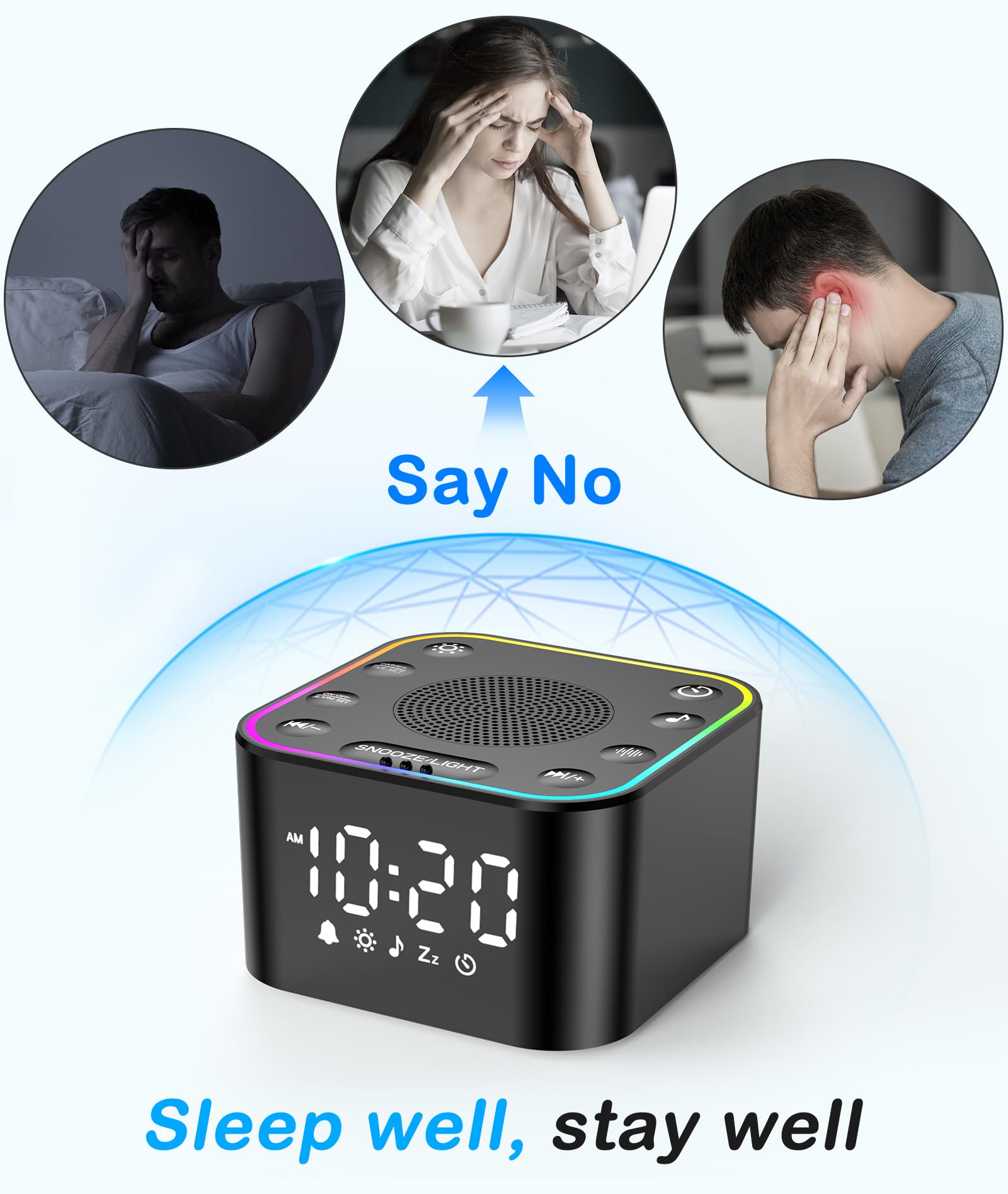 Wkzay White Noise Sound Machine with dimmable night light for night-time visibility.