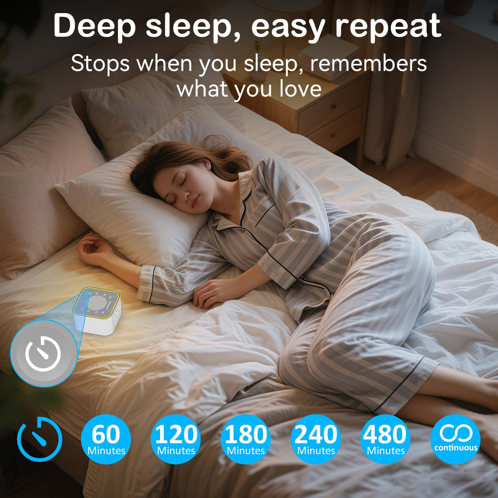 Wkzay White Noise Sound Machine showing controls for volume and timer.