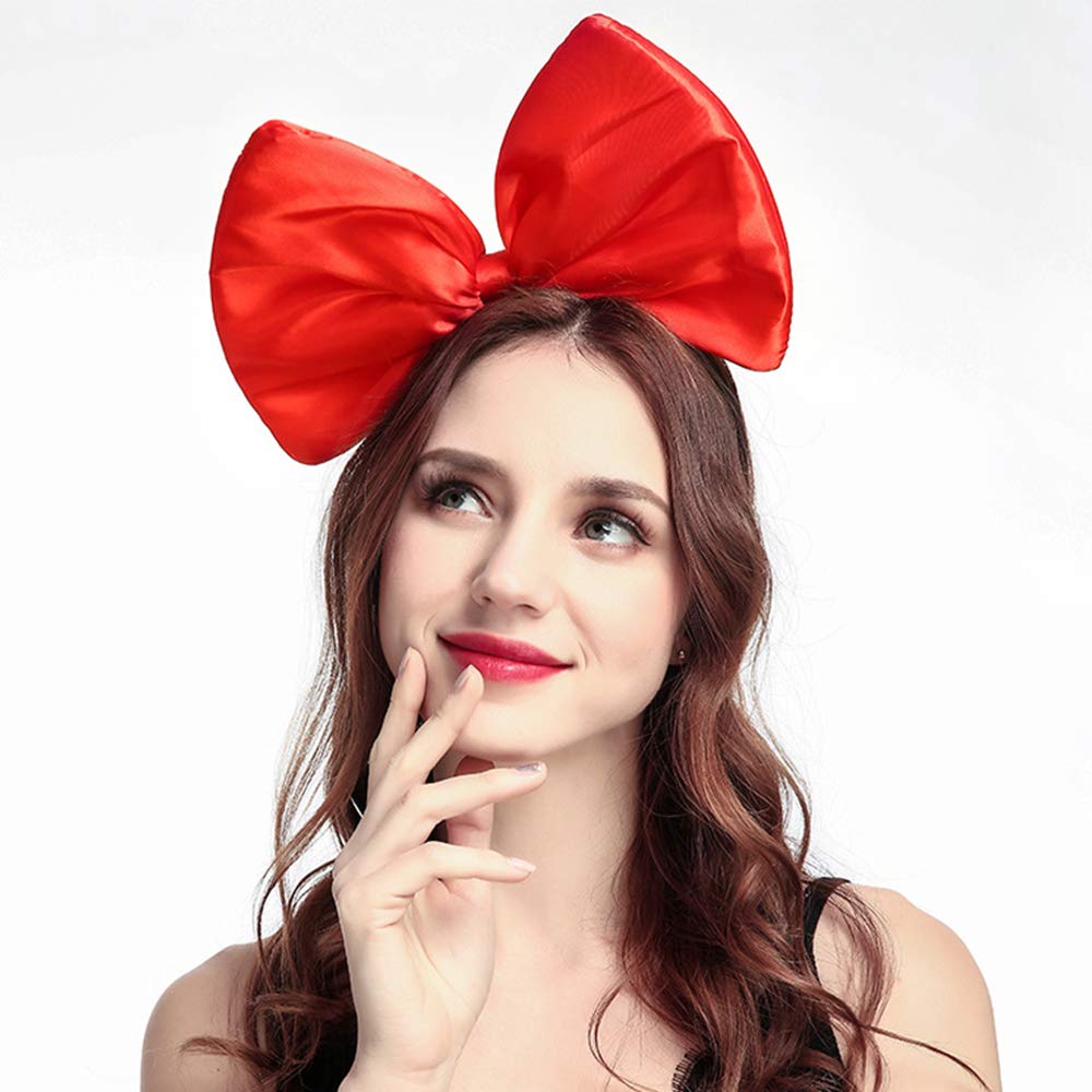 WLBON Bow Headband Red side view adds dramatic party detail