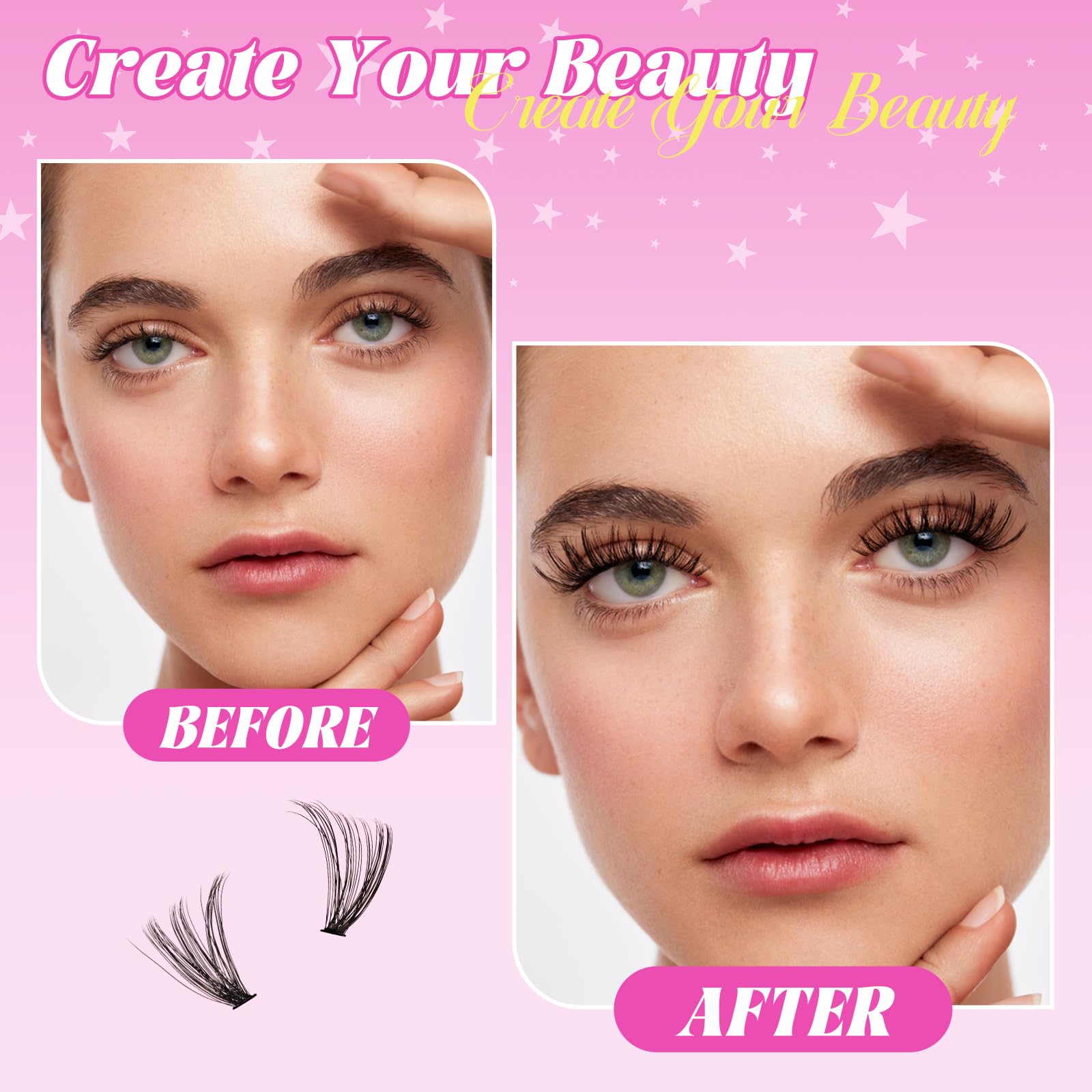 WLFRHD easy-apply lash clusters for quick styling at home.