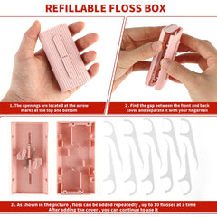 Refillable floss pick dispenser open for refills