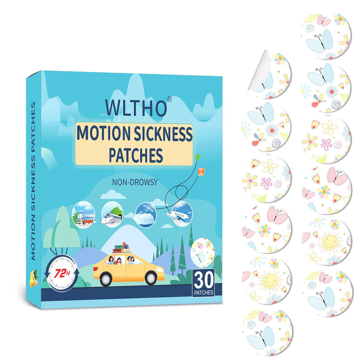 WLTHO motion patches behind the ear provide travel-friendly relief for ride comfort.