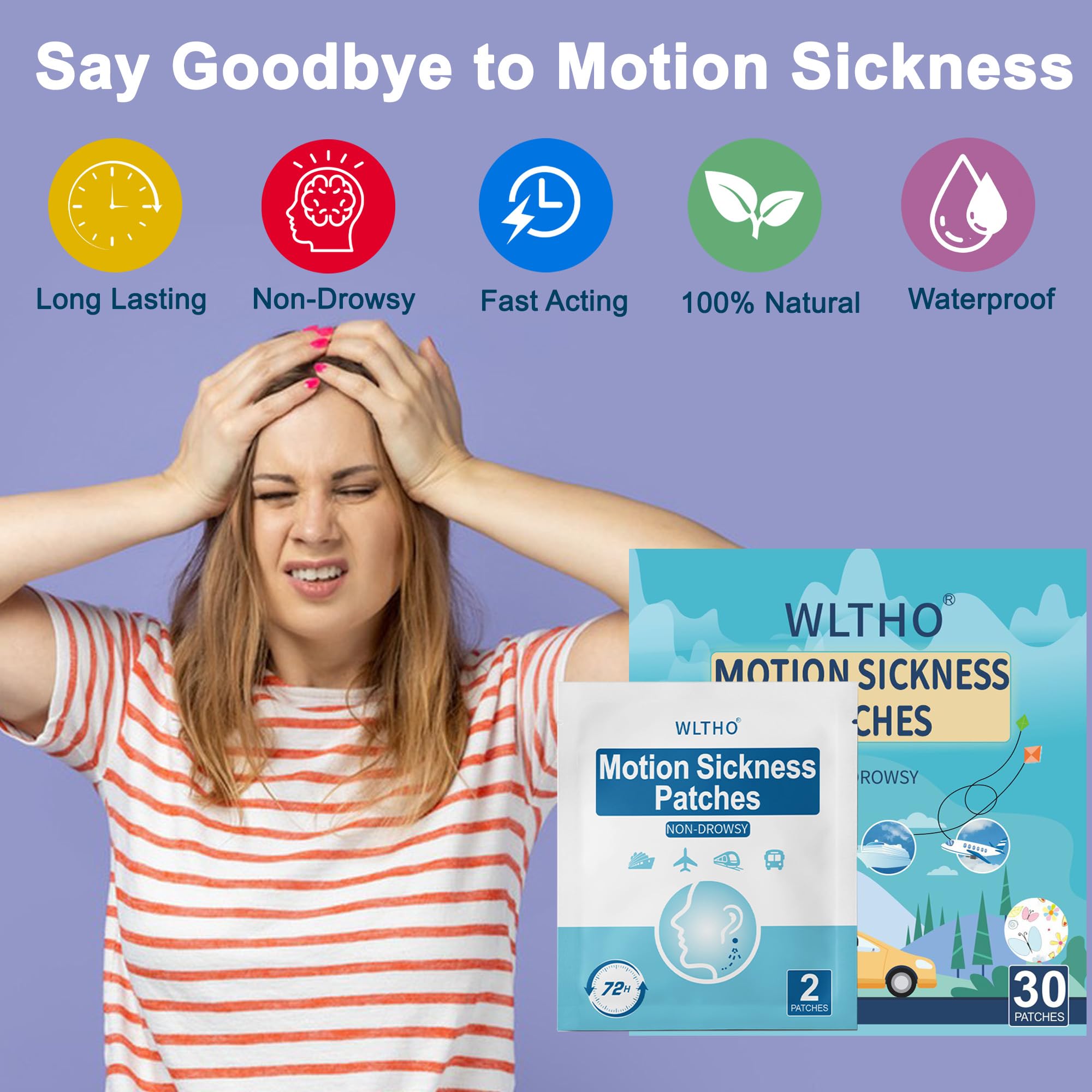 WLTHO motion patches on the navel offer compact, easy wear for quick relief.