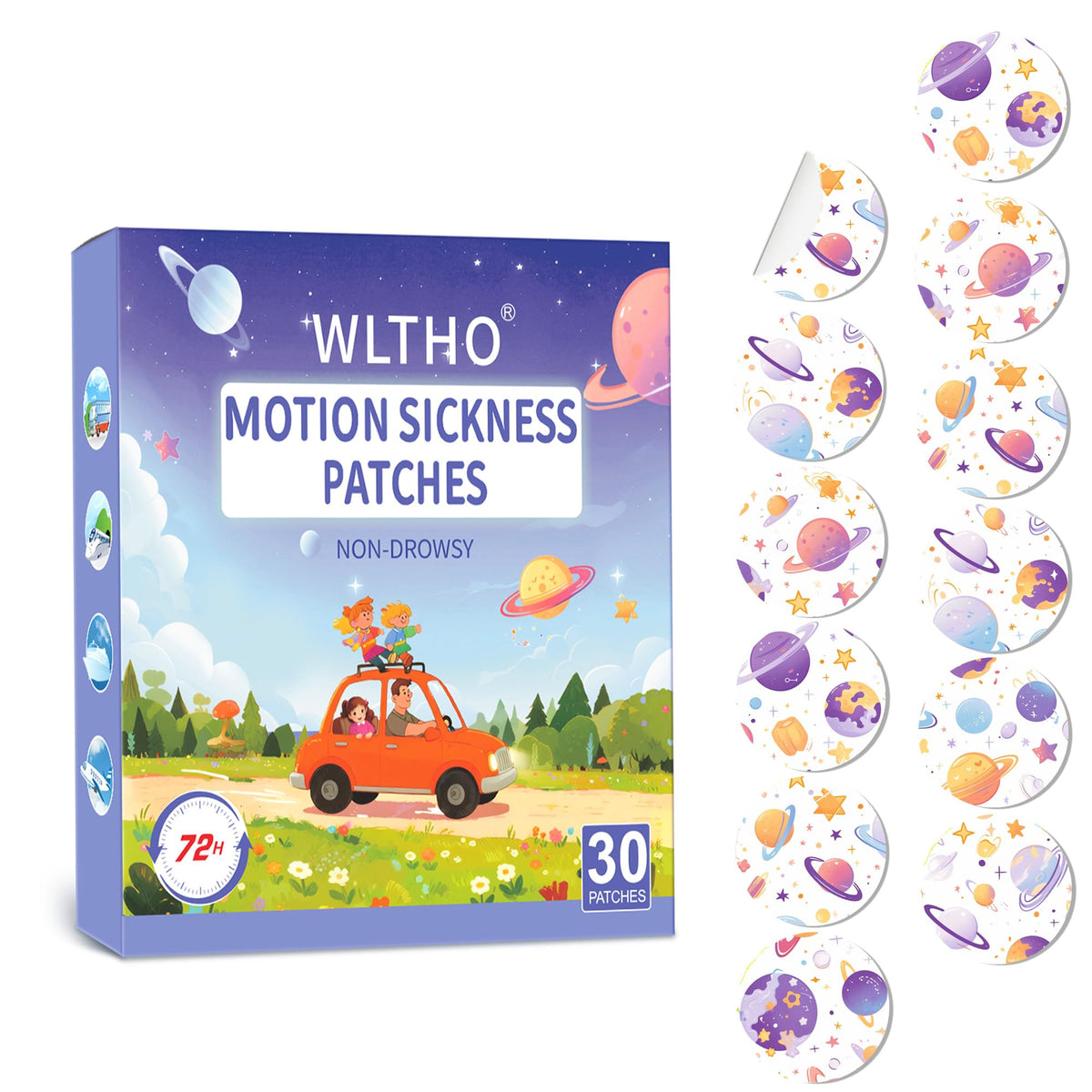 WLTHO motion patches planet-pattern design for travel comfort