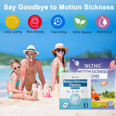 WLTHO motion patches with waterproof design shown in travel packaging