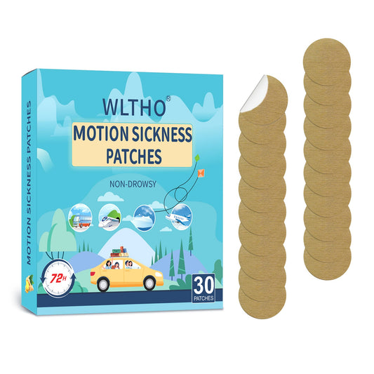 WLTHO motion sickness patch behind ear for quick, non-drowsy travel relief.