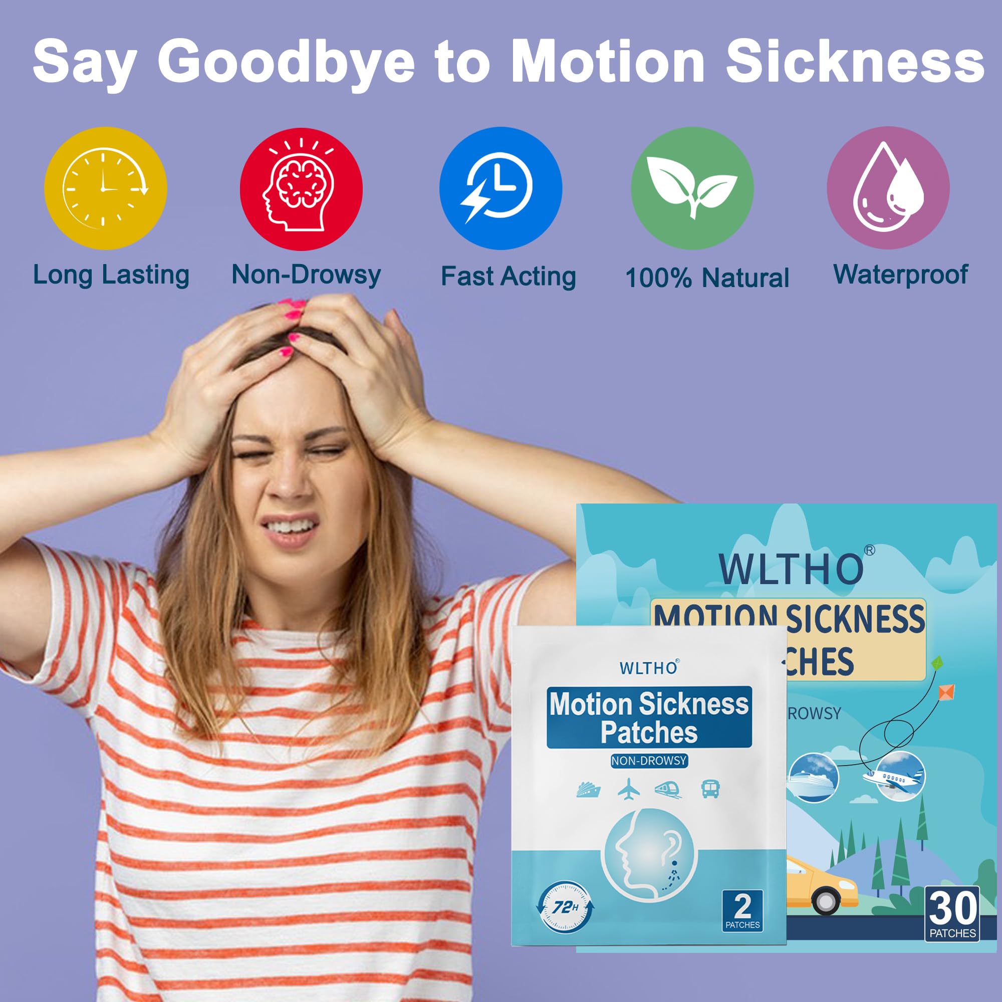 WLTHO seasickness patch travel pack highlights portable, cruise-ready relief.