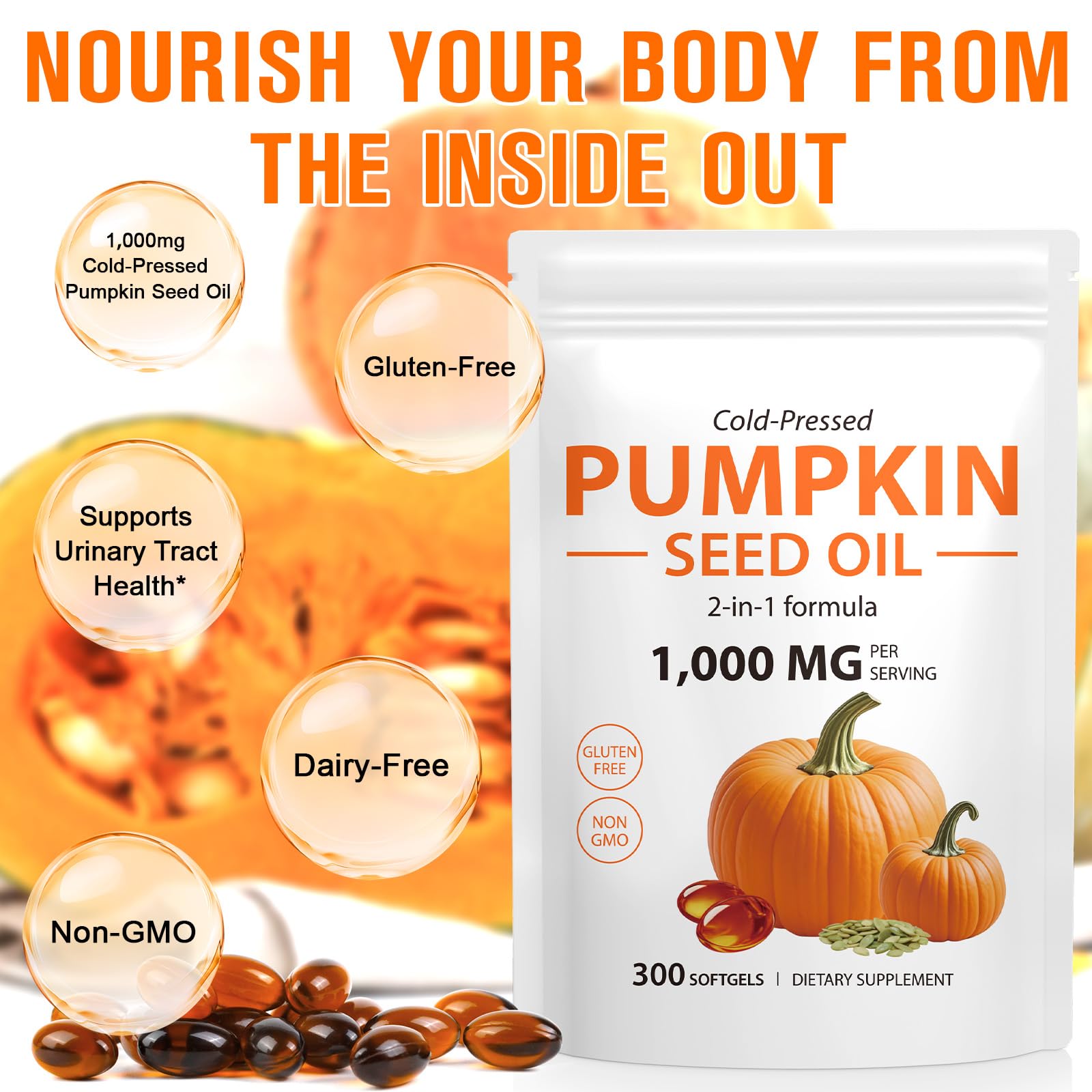 300-count pumpkin seed oil capsules displayed