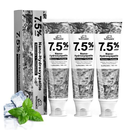 Three-pack Woadee Hydroxyapatite toothpaste front view