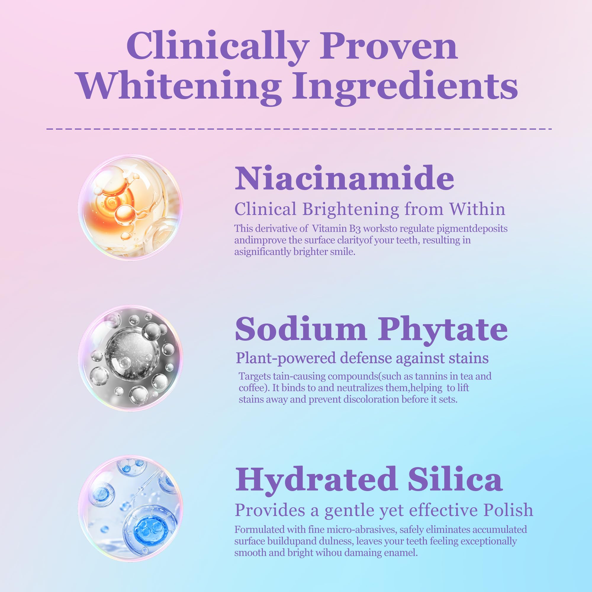 Whitening toothpaste showing brightening action graphic