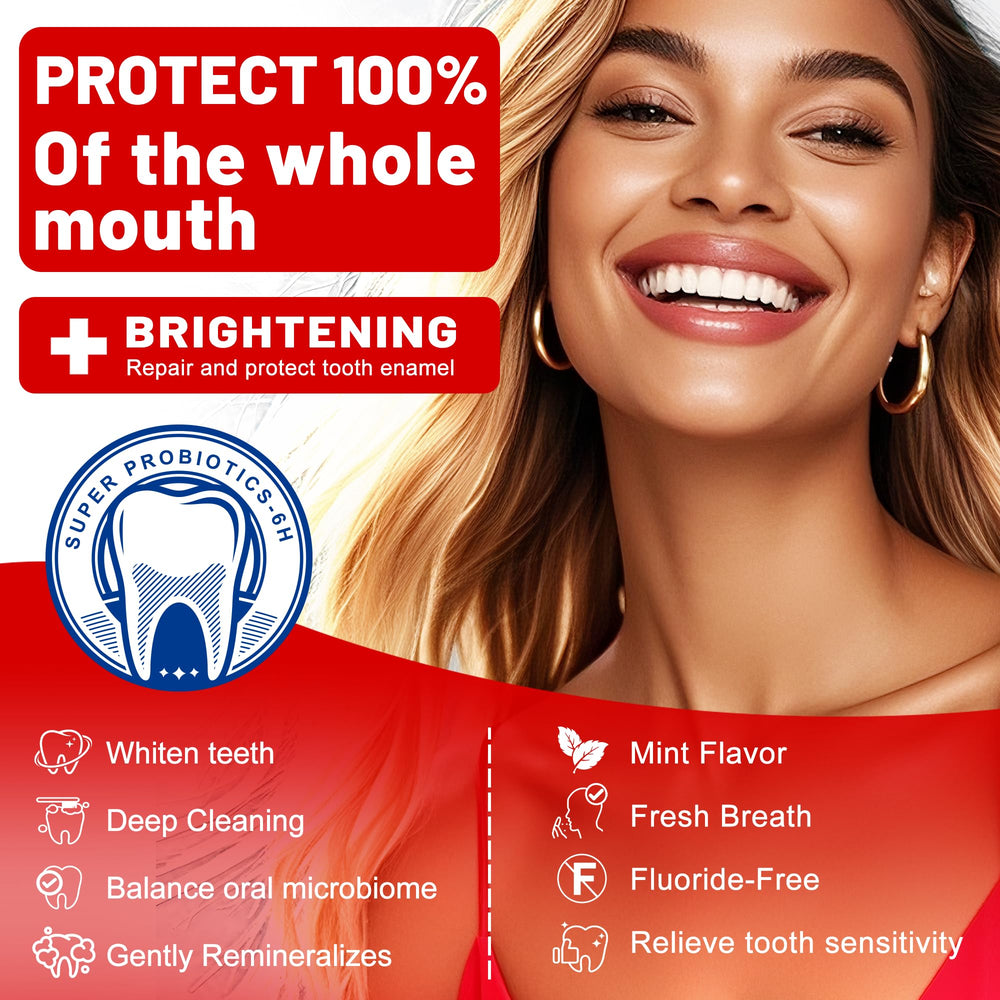 Label highlighting 6 probiotics + hydroxyapatite formula
