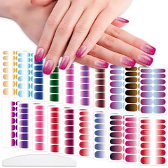 WOKOTO gradient glitter nail strips unveil vibrant color shift and glossy finish.